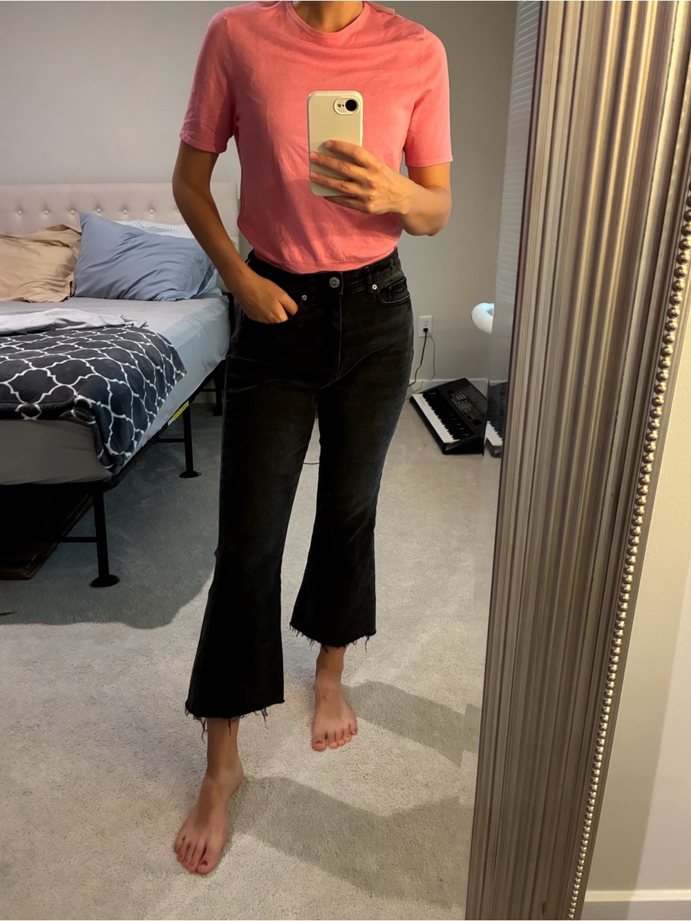 Size 6 Women's Black Flare Cropped Jeans - Raw Hem